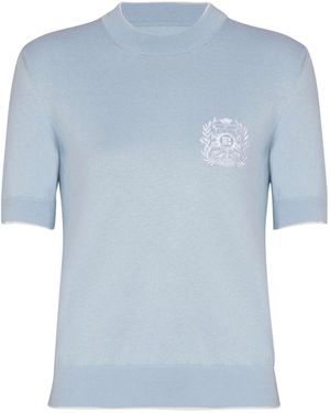 Balmain Emblème-Embroidered Knit Top - Blue