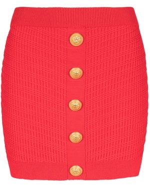 Balmain Buttoned Knit Short Skirt - Red