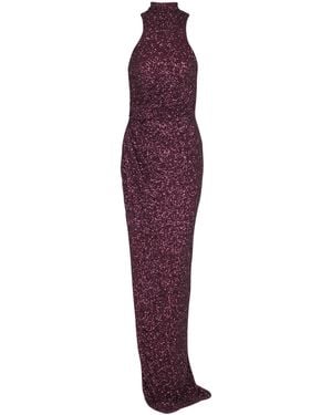 Balmain High-Neck Sequin Embellished Dress - Purple