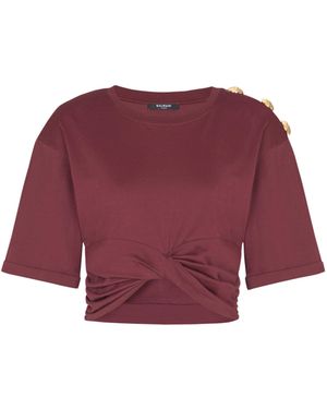 Balmain Cropped Tie T-Shirt - Red
