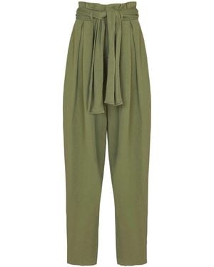 Balmain Twill High-Waisted Pants - Green