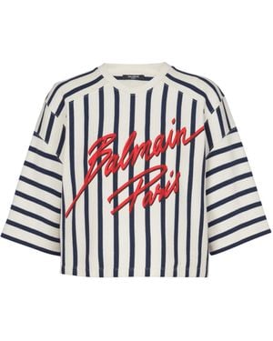 Balmain Striped Baseball Top - Red
