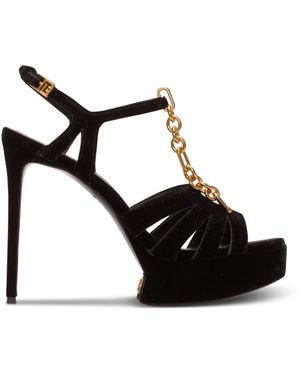 Balmain Velvet Platform Sync Sandals - Black