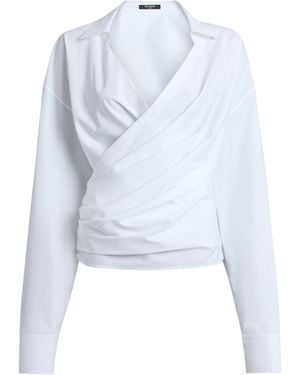 Balmain Draped Cotton Poplin Shirt - Blue