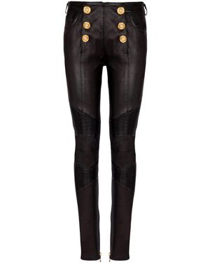 Balmain Lambskin Slim-Fit Biker Pants - Black