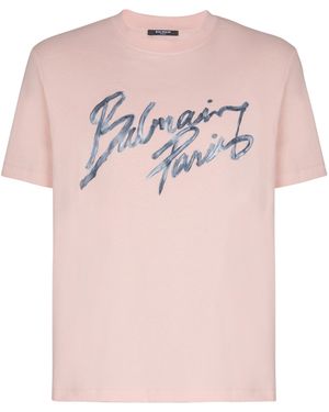 Balmain Printed Cotton T-Shirt - Pink