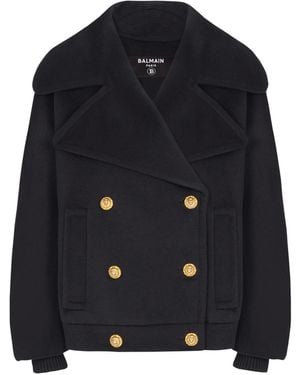 Balmain Wool 4-Buttons Pea Coat - Blue