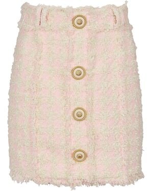 Balmain High-Waist Buttoned Tweed Mini Skirt - Natural