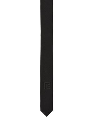 Balmain Slim Wool Tie With Pb Embroidery - Black