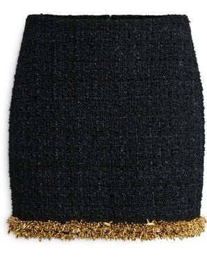 Balmain Short Tweed Skirt With Embroidered Trim - Black
