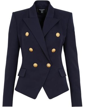 Balmain Fitted Wool 6-Buttons Jacket - Blue