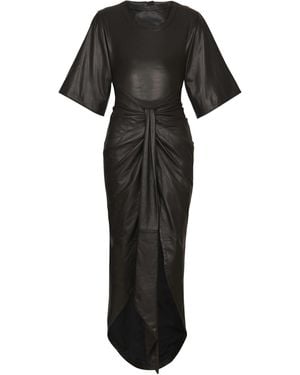 Balmain Knotted Lambskin Leather Maxi Dress - Black