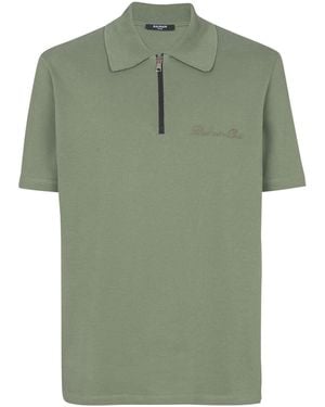 Balmain Short-Sleeved Polo Shirt With Embroidery - Green