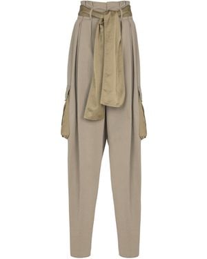 Balmain Cotton Twill High-Waisted Trousers - Natural
