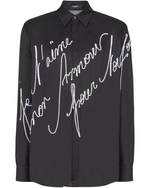 Balmain Loose Shirt With "Love Letter" Embroidery - Black