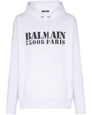 Balmain Stamp Printed Hoodie - White