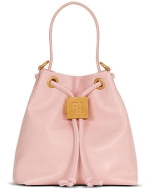 Balmain Mini Pulse Bucket Tasche Aus Glattleder - Pink