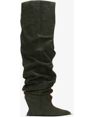 Balmain Suede Leather Wedge Thigh-High Boots - Black