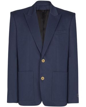 Balmain Cotton Twill 2-Buttons Jacket - Blue