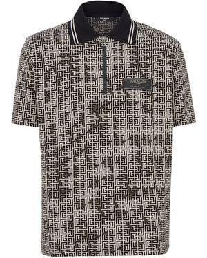 Balmain Pb Labyrinth Jacquard Polo Shirt - Grey