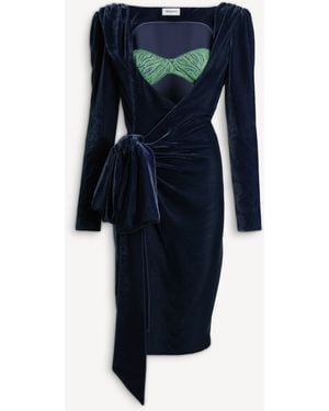 Balmain Velvet Dress With Lace Bra And Tie Detail - Blue