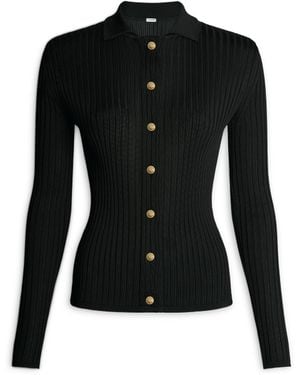 Balmain Buttoned Ribbed Knit Cardigan - Black