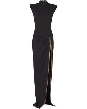 Balmain Long Jersey Dress With Leg Slit - Black