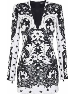 Balmain Embroidered Paisley And Star Short Dress - White