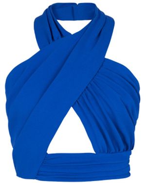 Balmain Electric Draped Halterneck Cropped Top - Blue