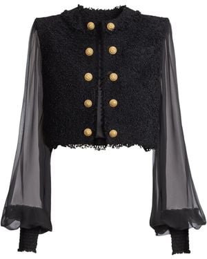 Balmain Cropped Tweed And Muslin Jacket - Black