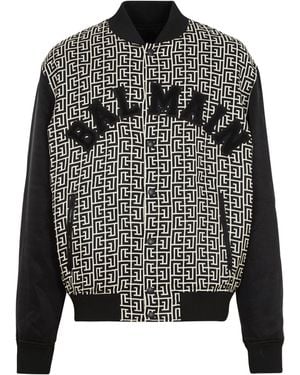 Balmain Varsity Monogrammed Jacket With Patches - Black