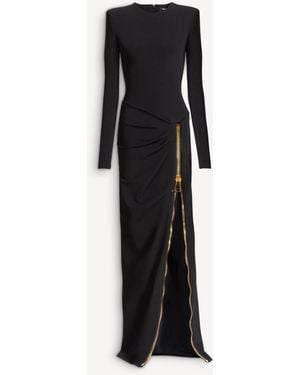 Balmain Long Slit Dress With Zip - Black