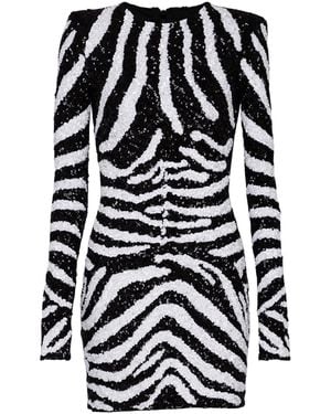 Balmain Short Two-Tone Zebra Sequin Dress - Black