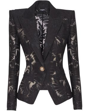 Balmain 1-Button Fitted Lace Jacket - Black