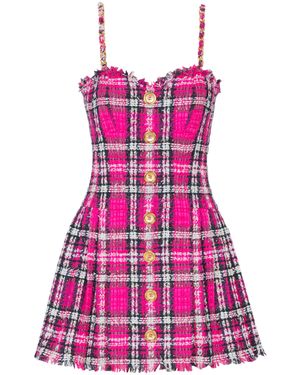 Balmain Plaid Dress With Chain Straps - Pink