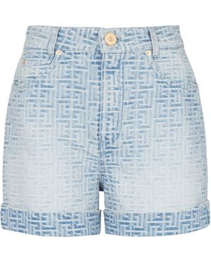 Balmain Monogram Denim Short - Blue