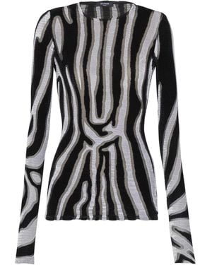 Balmain Zebra-Print Velvet Bodycon Top - Black