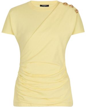 Balmain Draped T-Shirt With Buttons - Yellow
