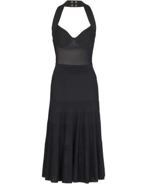 Balmain Halterneck Pleated Knit Midi Dress - Black