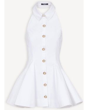 Balmain A-Line Backless Poplin Dress - White