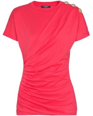 Balmain Drapiertes T-Shirt Mit Knöpfen - Pink