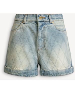 Balmain Topstitched Denim Shorts - Blue