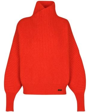 Balmain Mohair Knit Sweater With Collar Detail - Red