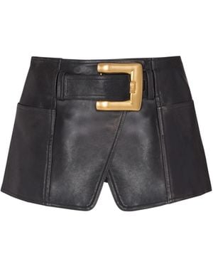 Balmain Belted Leather Mini Skirt - Black