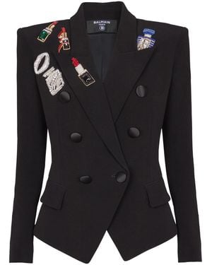 Balmain Fitted 6-Button Jacket With Patches - Black