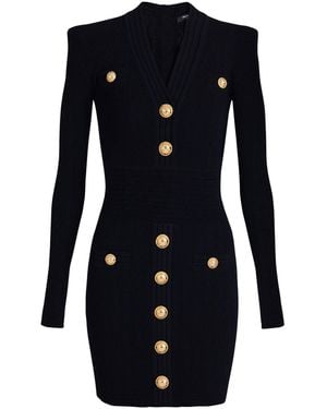 Balmain Short Knitted Dress With Buttons - Black