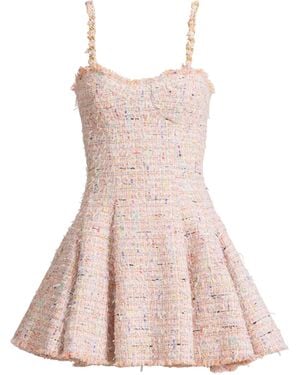 Balmain Flared Tweed Dress - Pink