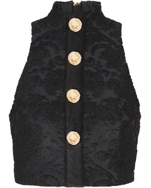 Balmain Baroque Pattern Buttoned Top - Black