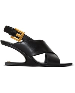 Balmain Anthem No Wedge Smooth Leather Sandals - White