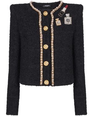 Balmain Patches Pearls Chains Detail Jacket - Black